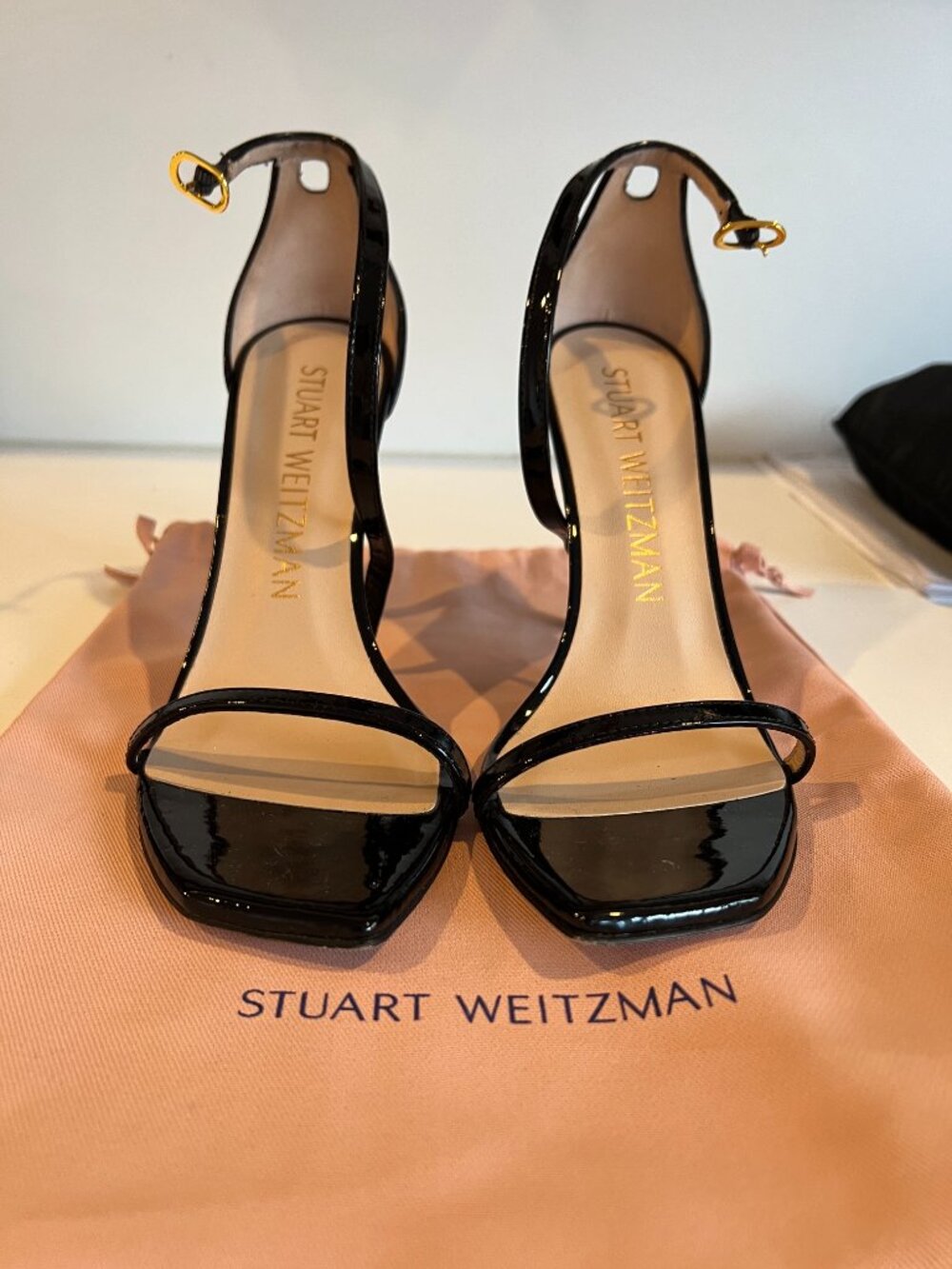 Stuart Weitzman Nudist Black Patent Leather Strappy Sandal Size 9
